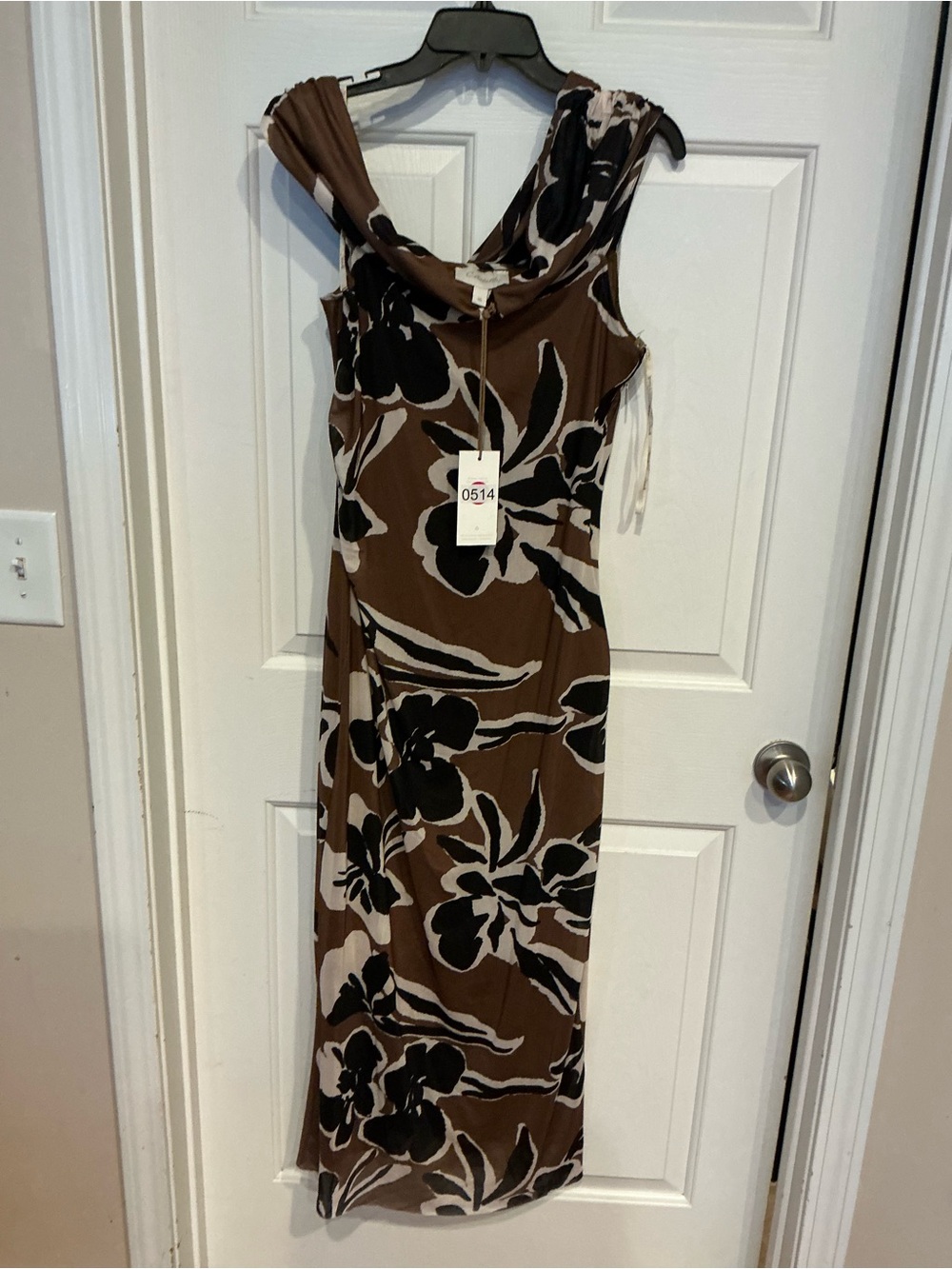 Cleobella Brown Floral Maxi Dress with Black & Cream Print